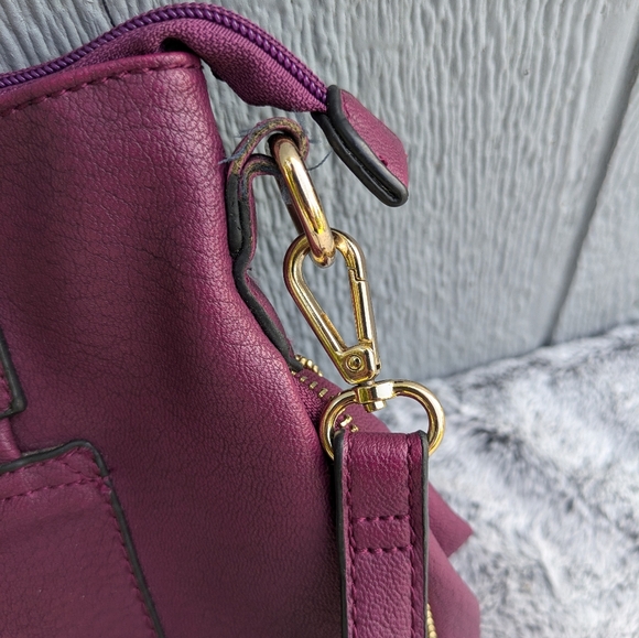 Dot Dash Vegan Leather Satchel Top Handle & Crossbody Strap Purple - Picture 6 of 16